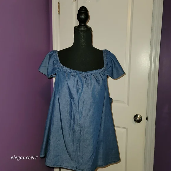 J Crew Denim Chambray Flutter Sleeve Shirt Sz: XL - Picture 7 of 8